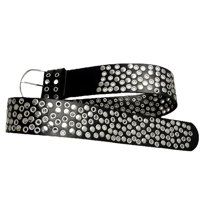 White Faux Leather Belt with Vintage Rivet Stitching and Pom Pom - Image 28