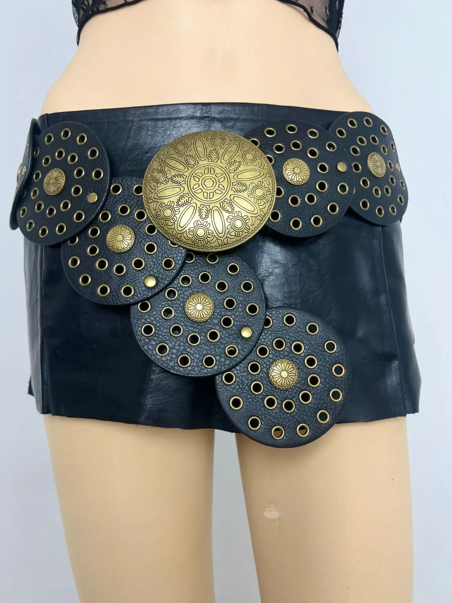 White Faux Leather Belt with Vintage Rivet Stitching and Pom Pom - Image 30