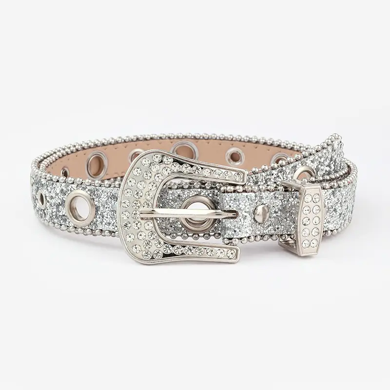 2025 Wish Cross-Border Bling Rhinestone Belt Women's Decorative Fashion Sequin Full Diamond Eyelet Jeans Belt
