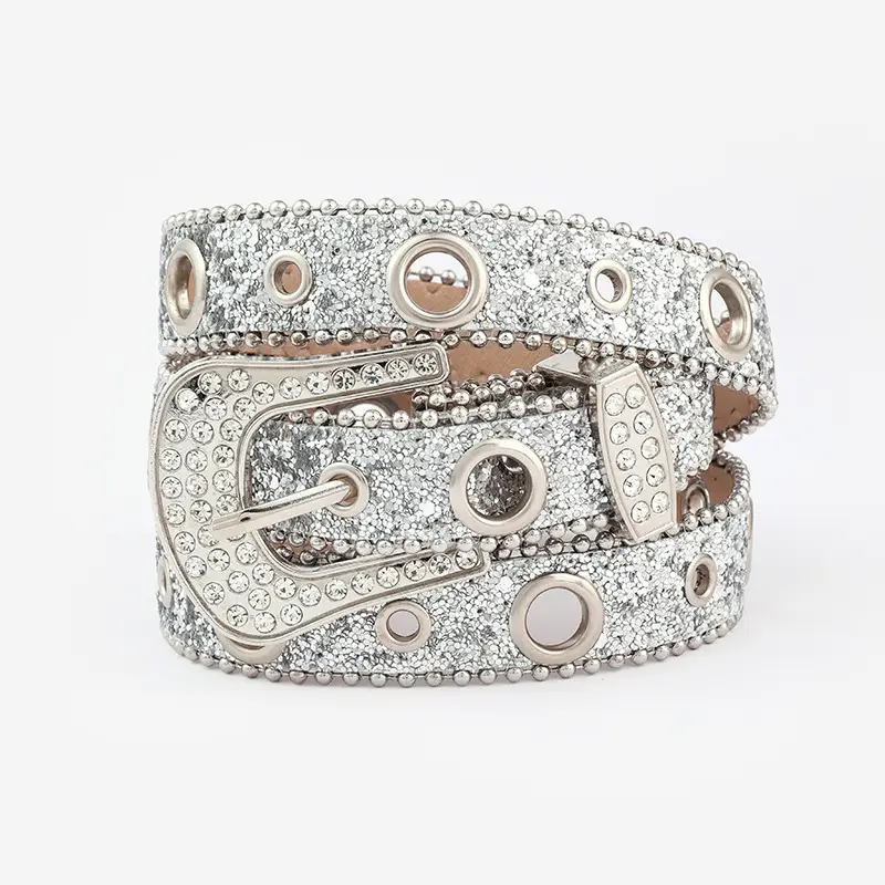 2025 Wish Cross-Border Bling Rhinestone Belt Women's Decorative Fashion Sequin Full Diamond Eyelet Jeans Belt - Image 9