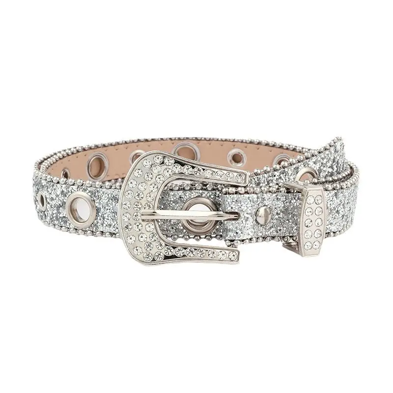 2025 Wish Cross-Border Bling Rhinestone Belt Women's Decorative Fashion Sequin Full Diamond Eyelet Jeans Belt - Image 11