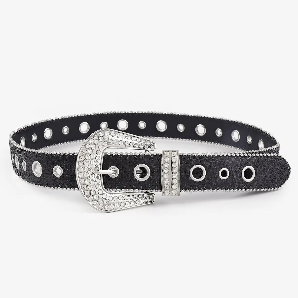 2025 Wish Cross-Border Bling Rhinestone Belt Women's Decorative Fashion Sequin Full Diamond Eyelet Jeans Belt — feature 11