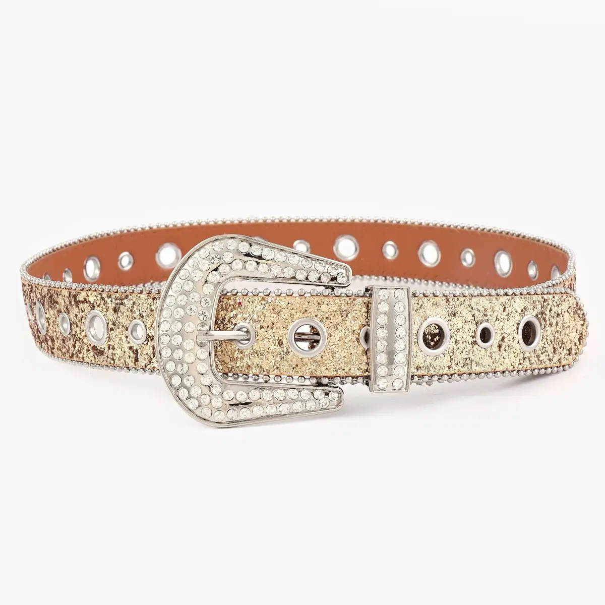 2025 Wish Cross-Border Bling Rhinestone Belt Women's Decorative Fashion Sequin Full Diamond Eyelet Jeans Belt — feature 12