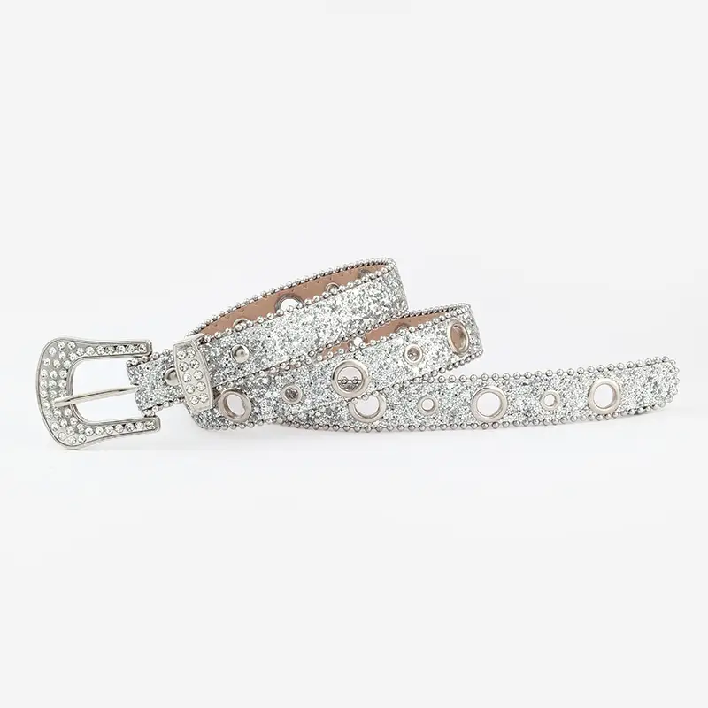 2025 Wish Cross-Border Bling Rhinestone Belt Women's Decorative Fashion Sequin Full Diamond Eyelet Jeans Belt — feature 4