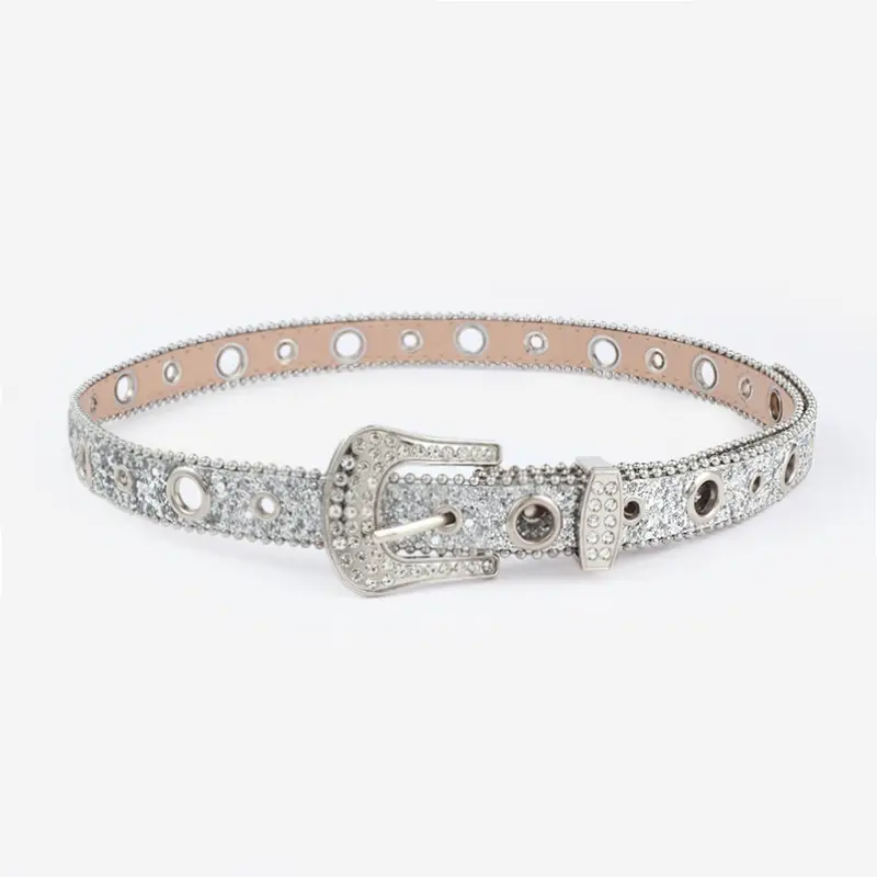 2025 Wish Cross-Border Bling Rhinestone Belt Women's Decorative Fashion Sequin Full Diamond Eyelet Jeans Belt — feature 8