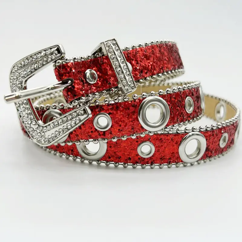2025 Wish Cross-Border Bling Rhinestone Belt Women's Decorative Fashion Sequin Full Diamond Eyelet Jeans Belt - Image 3