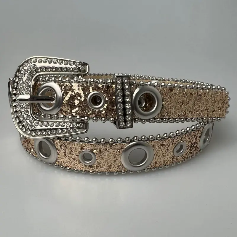 2025 Wish Cross-Border Bling Rhinestone Belt Women's Decorative Fashion Sequin Full Diamond Eyelet Jeans Belt - Image 4