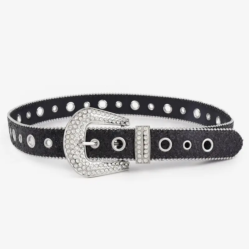 2025 Wish Cross-Border Bling Rhinestone Belt Women's Decorative Fashion Sequin Full Diamond Eyelet Jeans Belt - Image 5