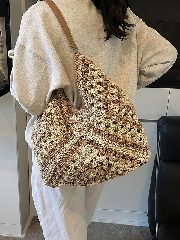 2025 Woven Hollow Shoulder Bag for Women Black White - Image 6