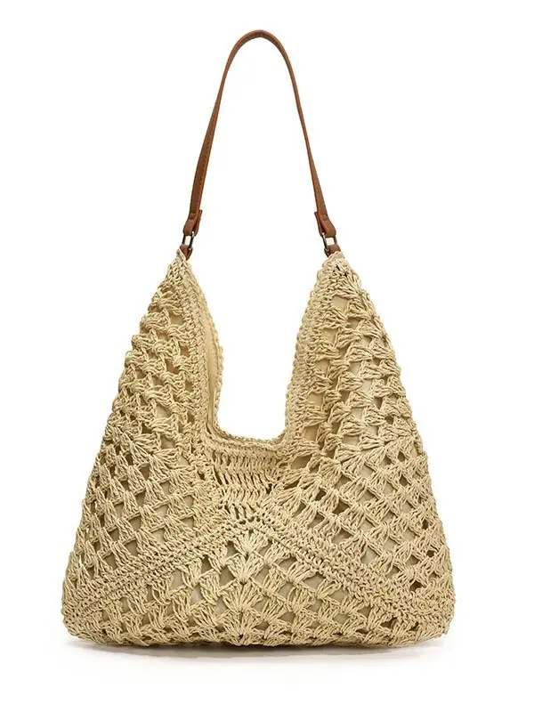 2025 Woven Hollow Shoulder Bag for Women Black White - Image 9