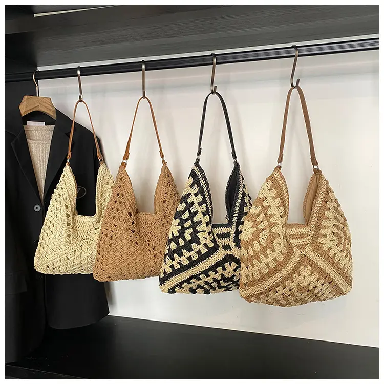 2025 Woven Hollow Shoulder Bag for Women Black White — feature 1