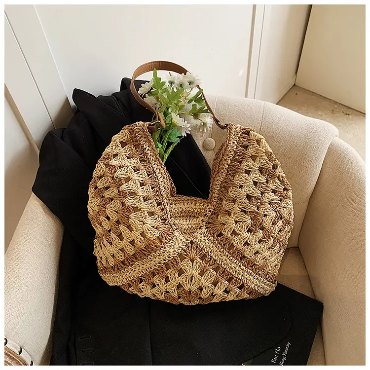 2025 Woven Hollow Shoulder Bag for Women Black White — feature 22