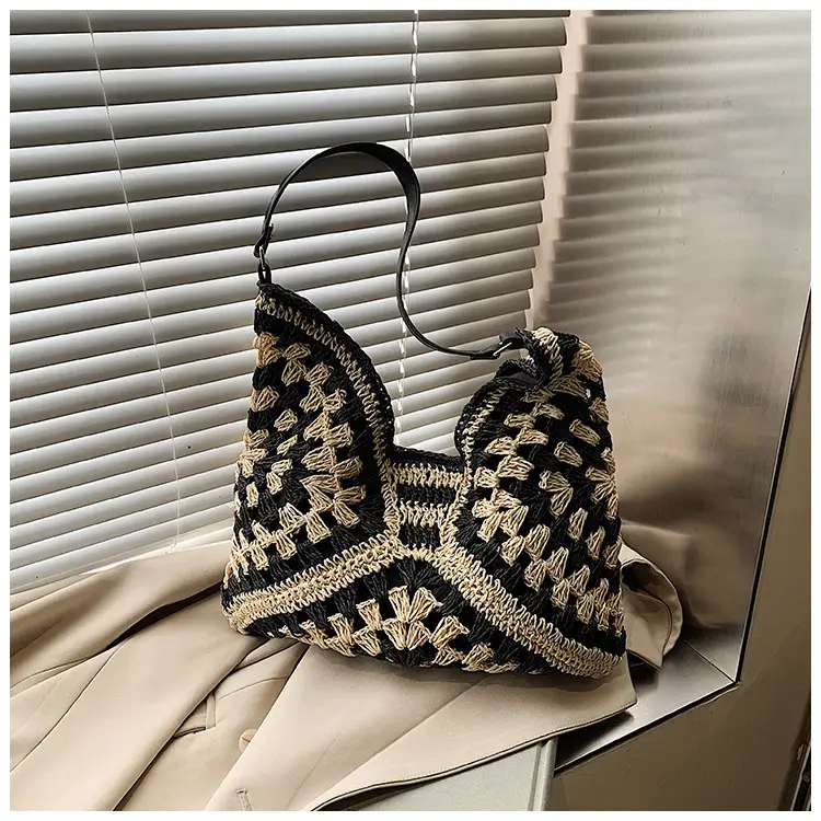 2025 Woven Hollow Shoulder Bag for Women Black White — feature 26