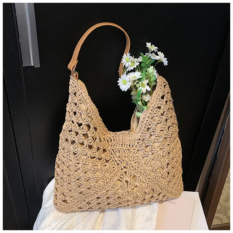 2025 Woven Hollow Shoulder Bag for Women Black White — feature 28