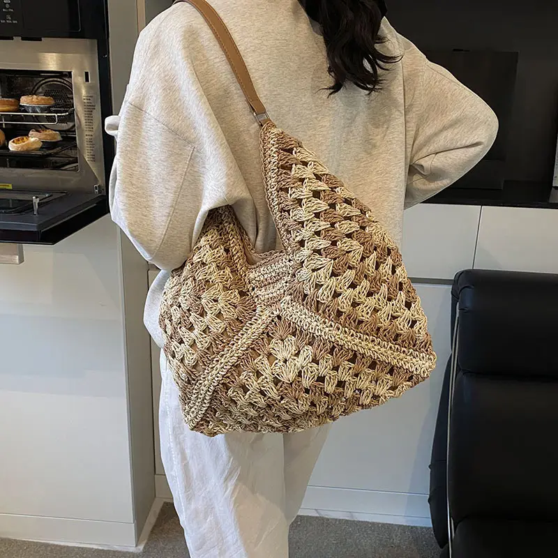 2025 Woven Hollow Shoulder Bag for Women Black White - Image 4