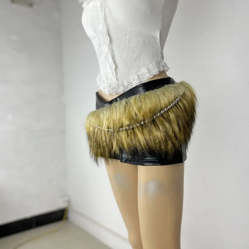 Furry Faux Fur Belt with Chain for Women