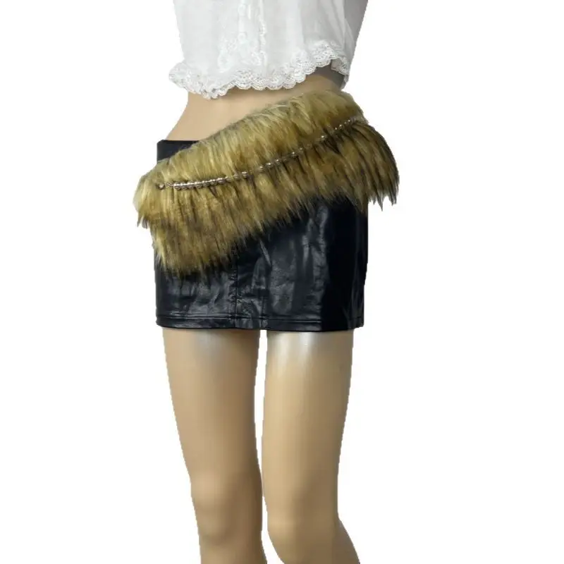 Furry Faux Fur Belt with Chain for Women