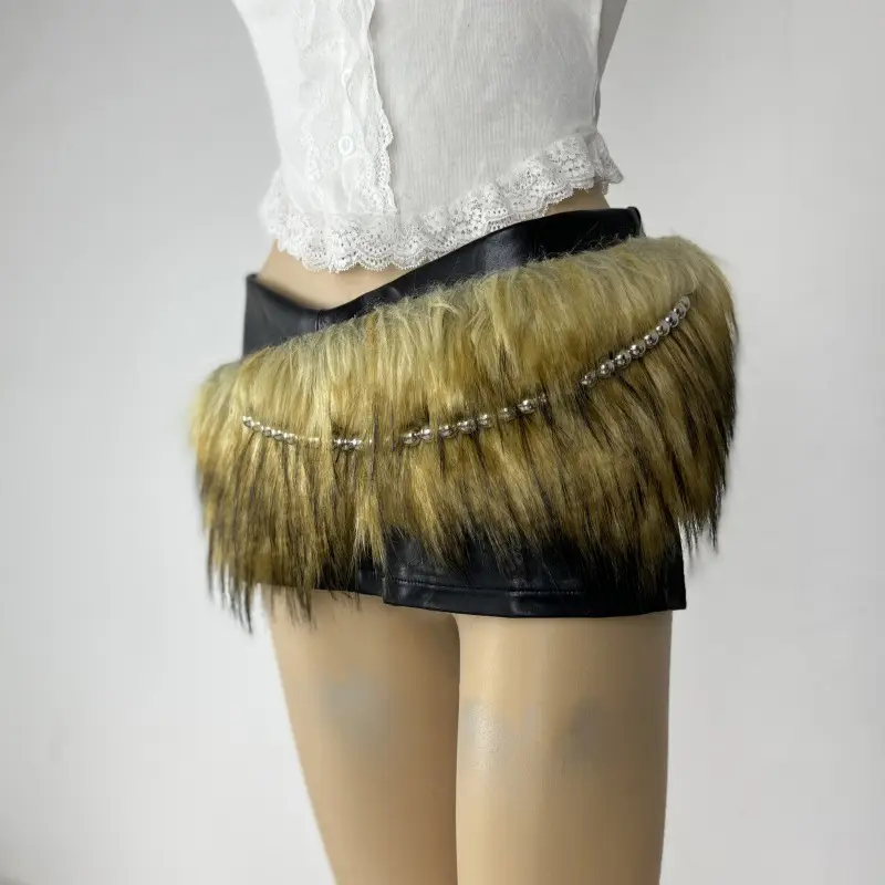 Furry Faux Fur Belt with Chain for Women — feature 1