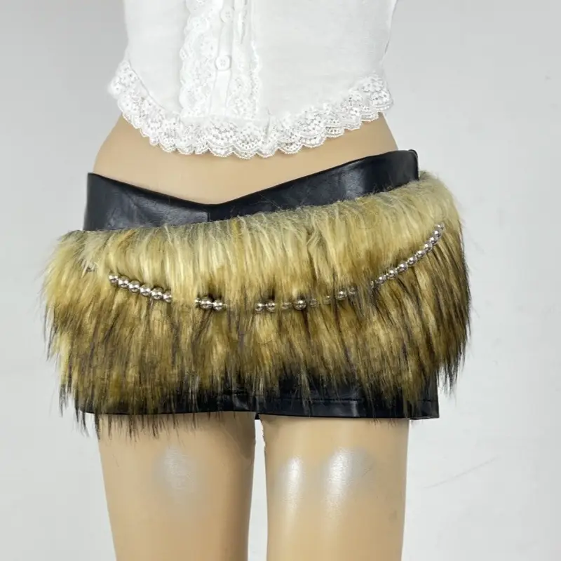 Furry Faux Fur Belt with Chain for Women — feature 5