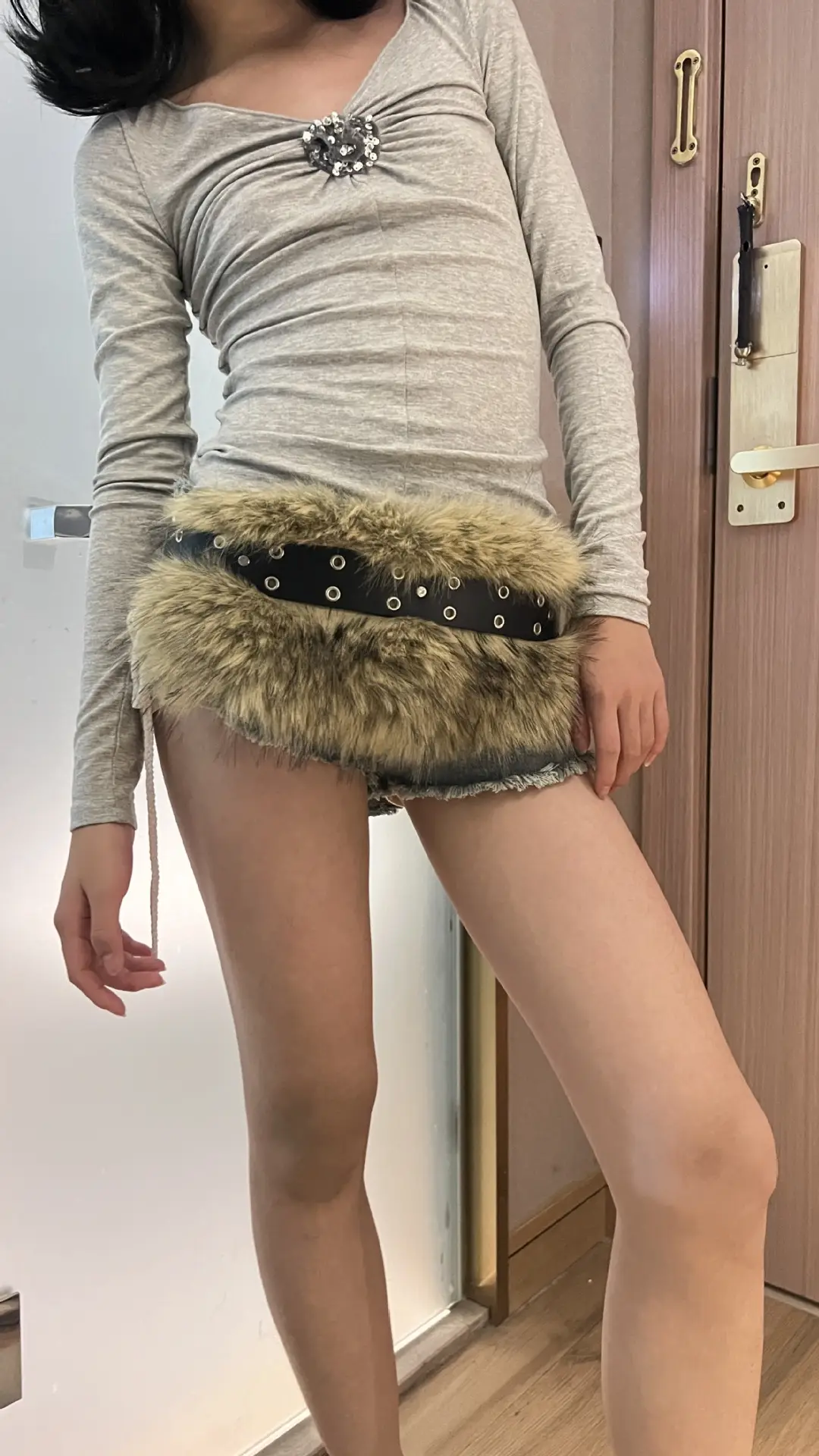 Furry Faux Fur Belt with Chain for Women