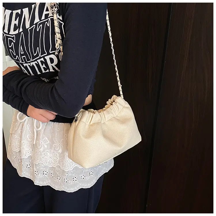 Women's Cream Bucket Bag with Chain Strap — feature 12