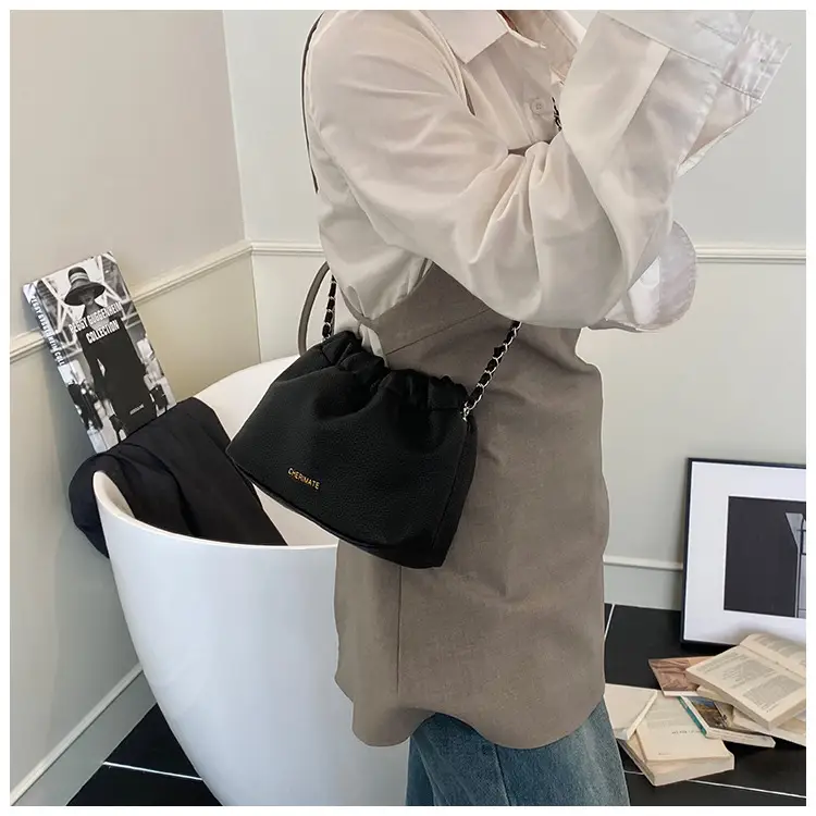 Women's Cream Bucket Bag with Chain Strap — feature 15