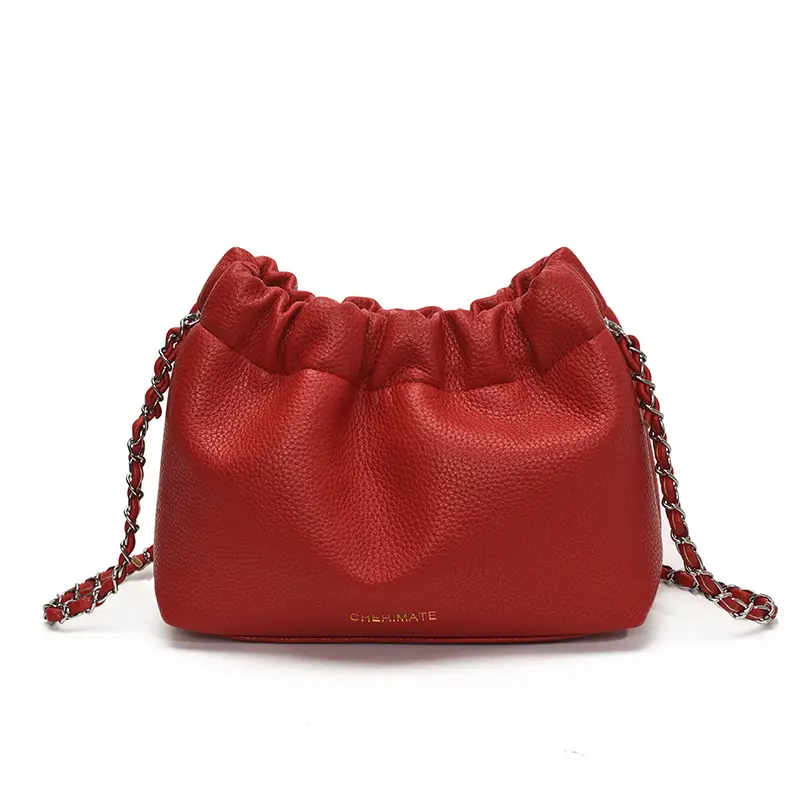 Women's Cream Bucket Bag with Chain Strap