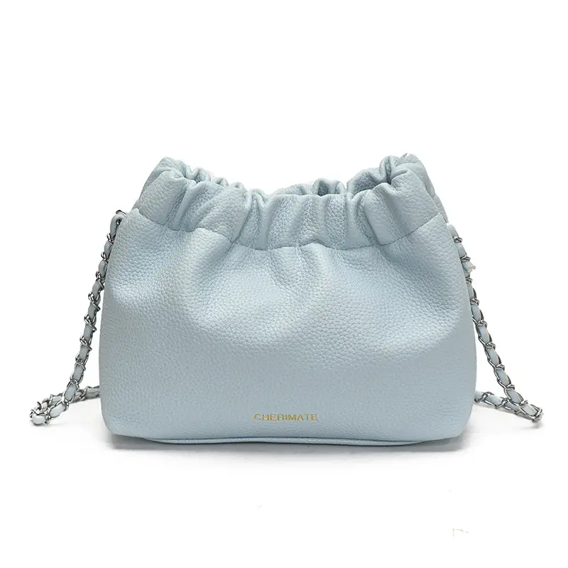 Women's Cream Bucket Bag with Chain Strap