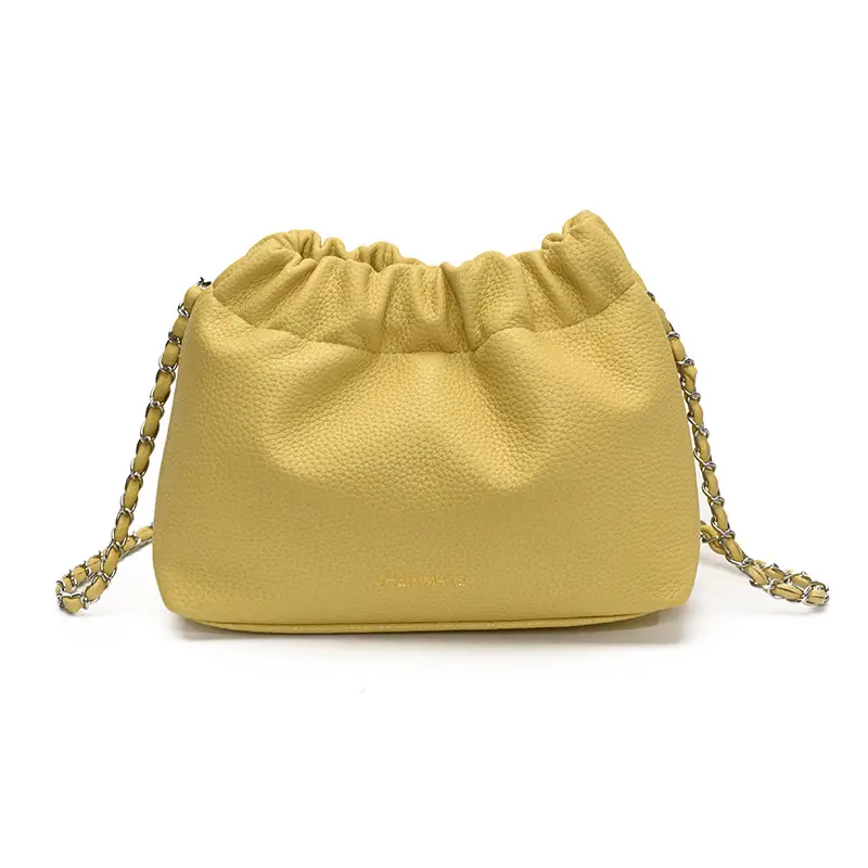 Women's Cream Bucket Bag with Chain Strap