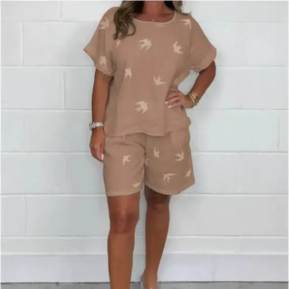 Women's 2025 Printed White Casual Suit Set