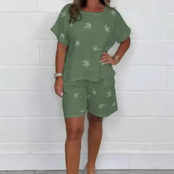 Women's 2025 Printed White Casual Suit Set