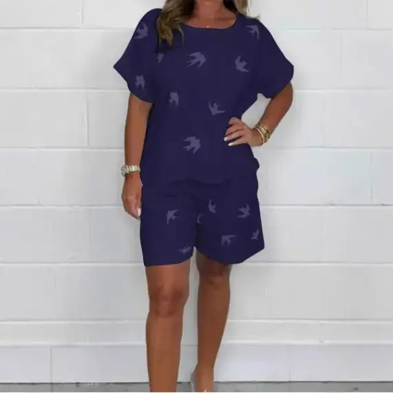 Women's 2025 Printed White Casual Suit Set