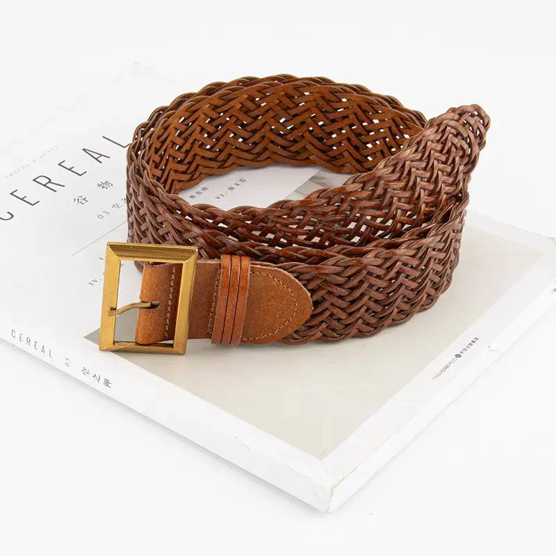 Brown Woven Belt with Vintage Buckle for Women - Image 9