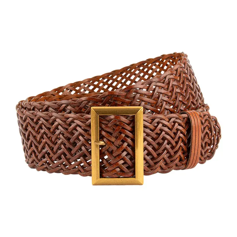 Brown Woven Belt with Vintage Buckle for Women - Image 11