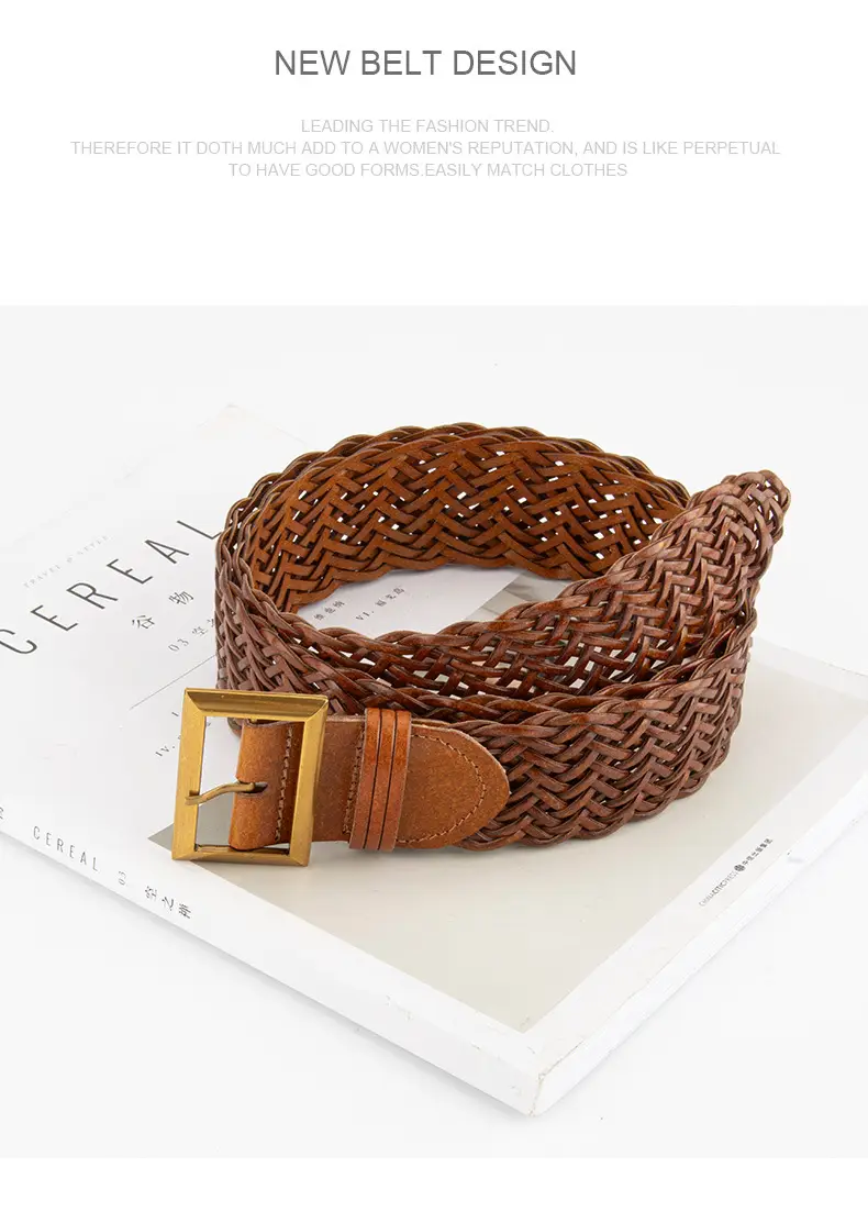 Brown Woven Belt with Vintage Buckle for Women — feature 10