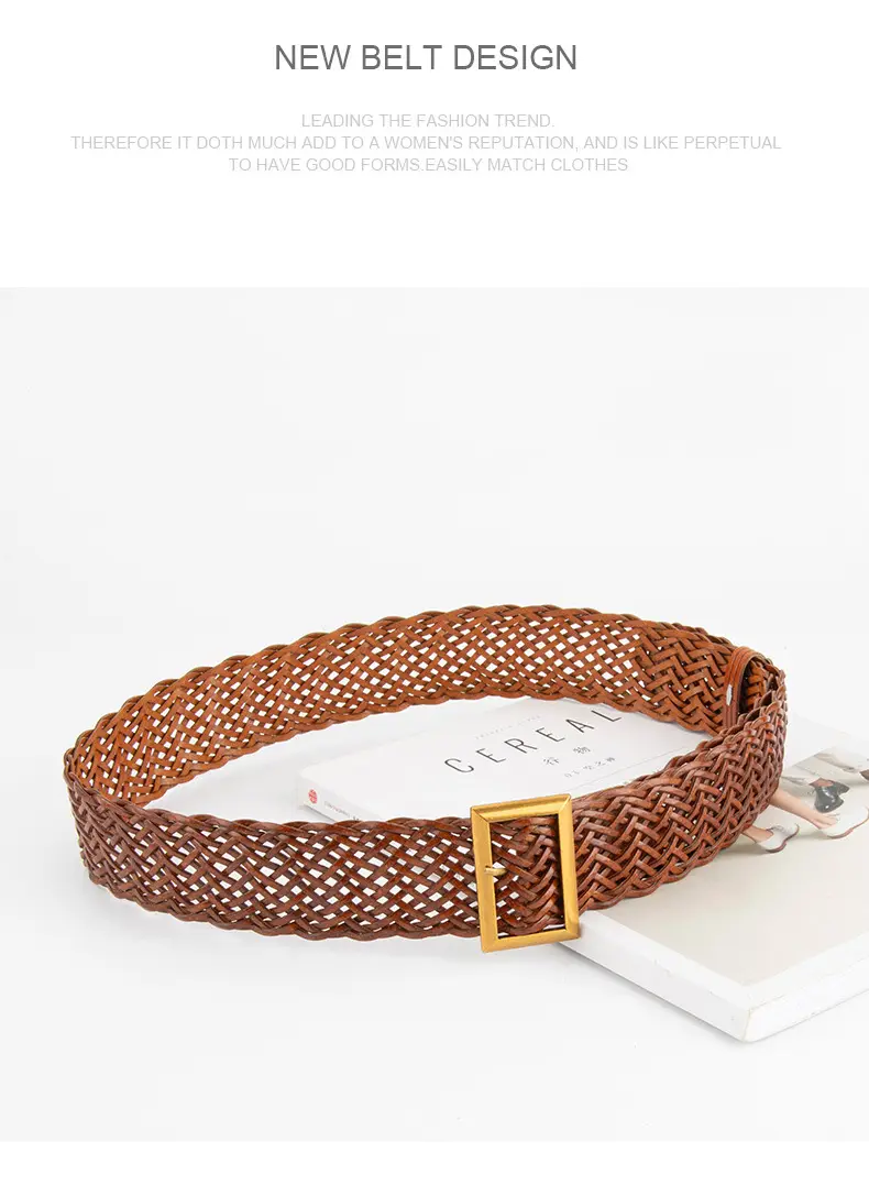 Brown Woven Belt with Vintage Buckle for Women — feature 11
