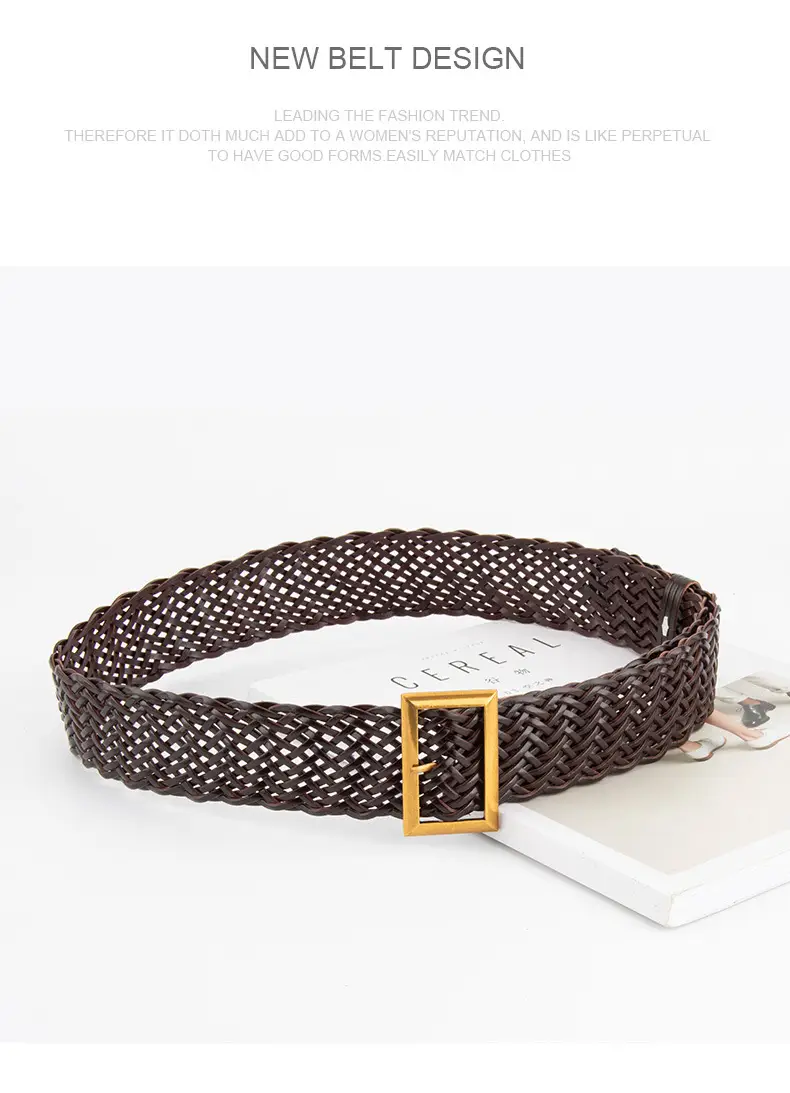 Brown Woven Belt with Vintage Buckle for Women — feature 13