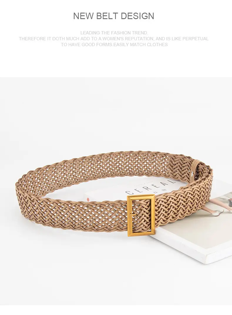 Brown Woven Belt with Vintage Buckle for Women — feature 14