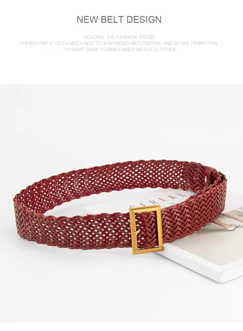 Brown Woven Belt with Vintage Buckle for Women — feature 15