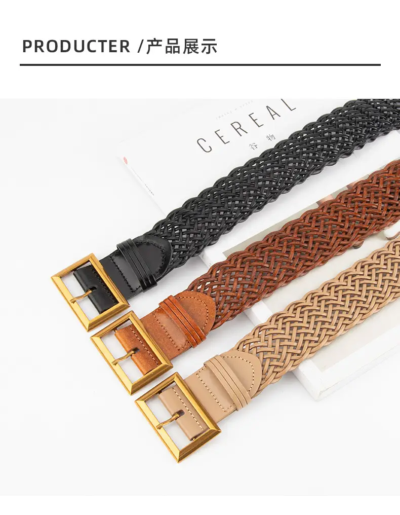 Brown Woven Belt with Vintage Buckle for Women — feature 9