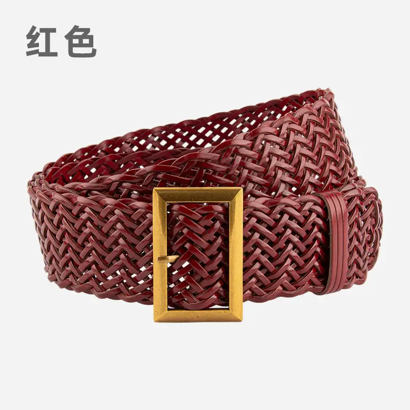 Brown Woven Belt with Vintage Buckle for Women - Image 2