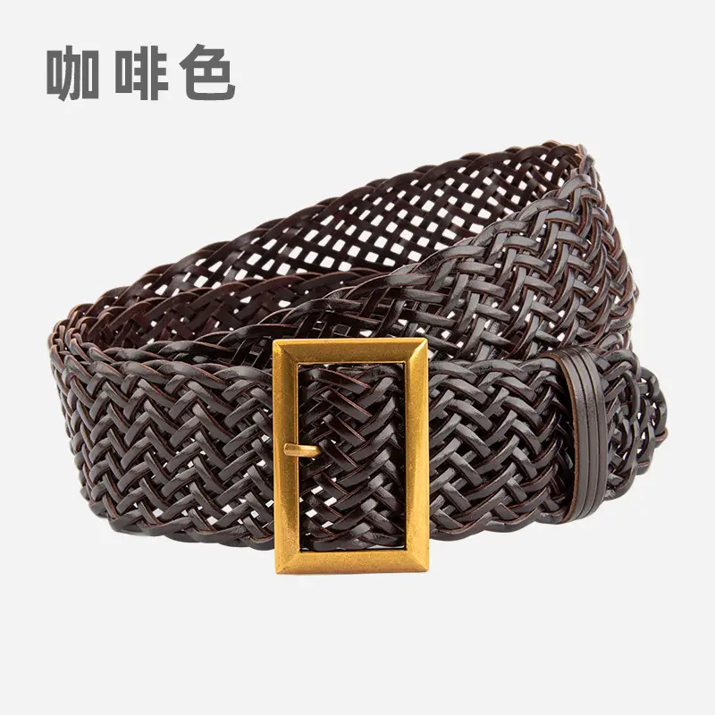 Brown Woven Belt with Vintage Buckle for Women - Image 3