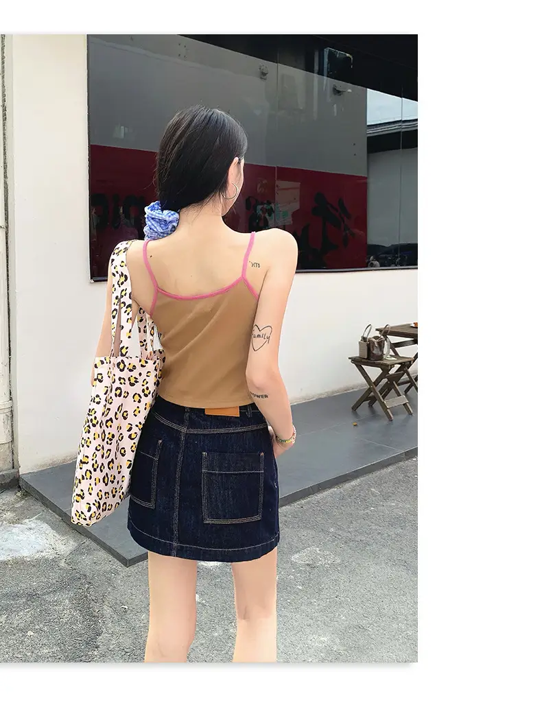 Young Orange American Style Dark Blue Denim Skirt High Waist Slim Fit — feature 18