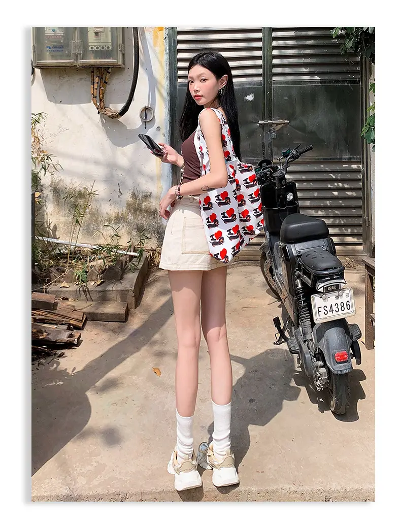 Young Orange American Style Dark Blue Denim Skirt High Waist Slim Fit — feature 29
