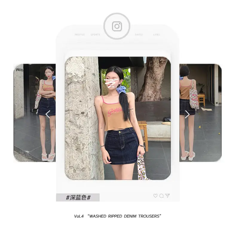Young Orange American Style Dark Blue Denim Skirt High Waist Slim Fit — feature 9