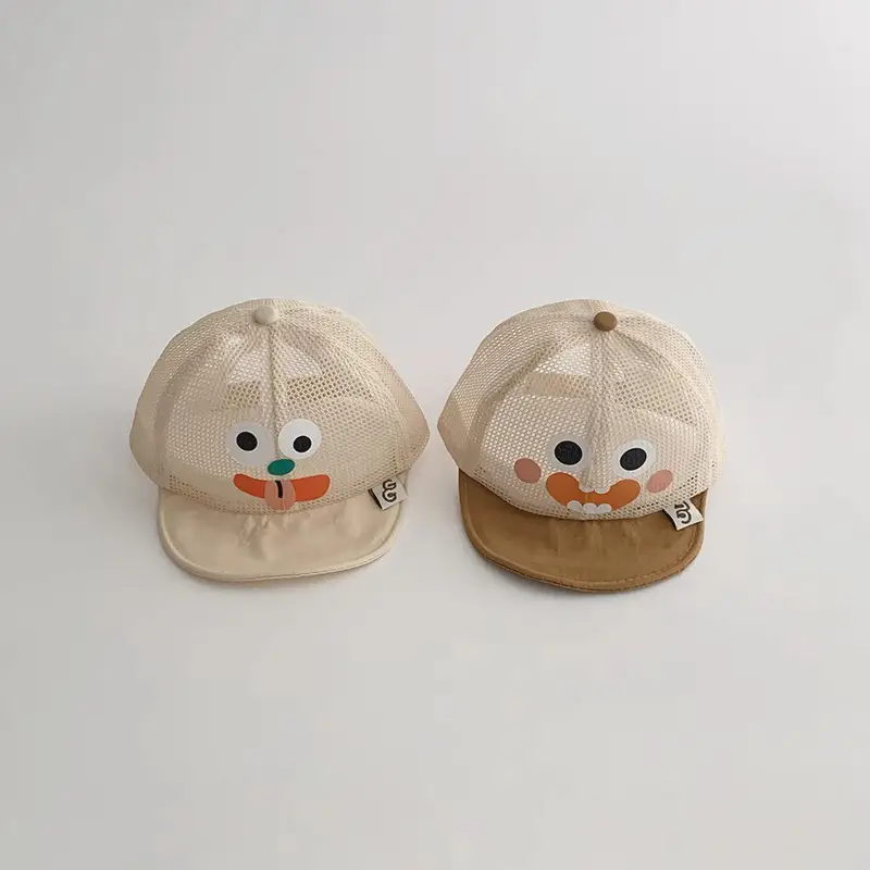 Cute Face Baby Cap Summer 2025 Beige Mesh - Image 4