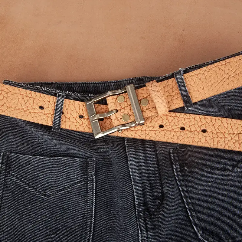 Men's Genuine Leather Vintage Buckle Belt Tan - Image 2