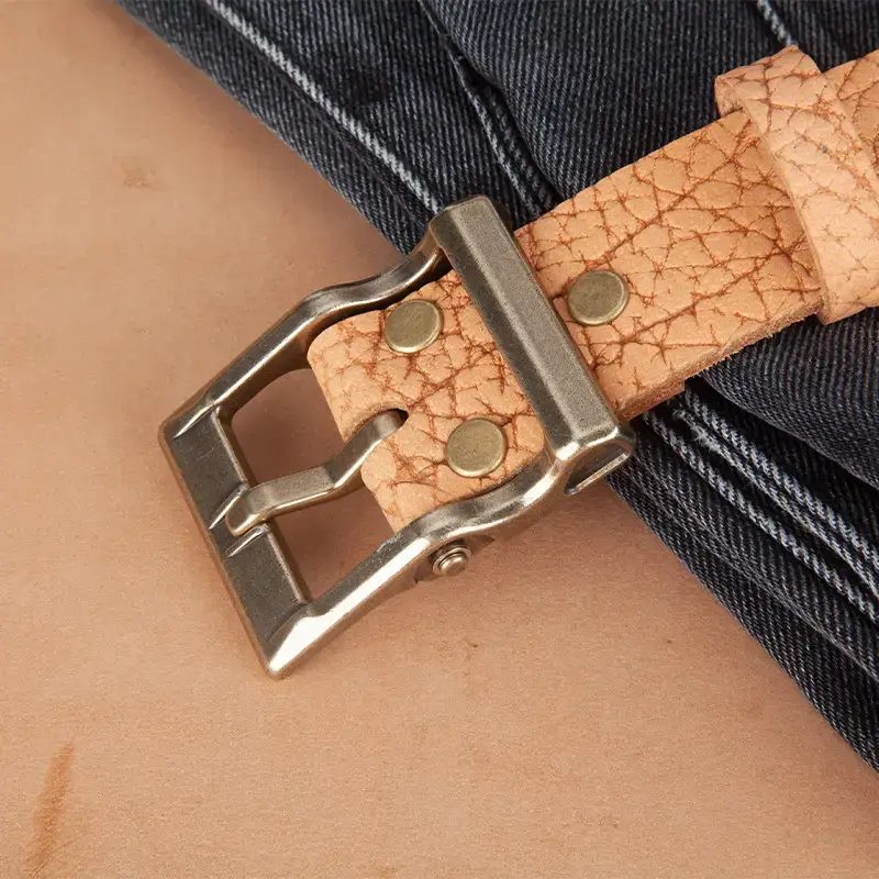 Men's Genuine Leather Vintage Buckle Belt Tan - Image 3