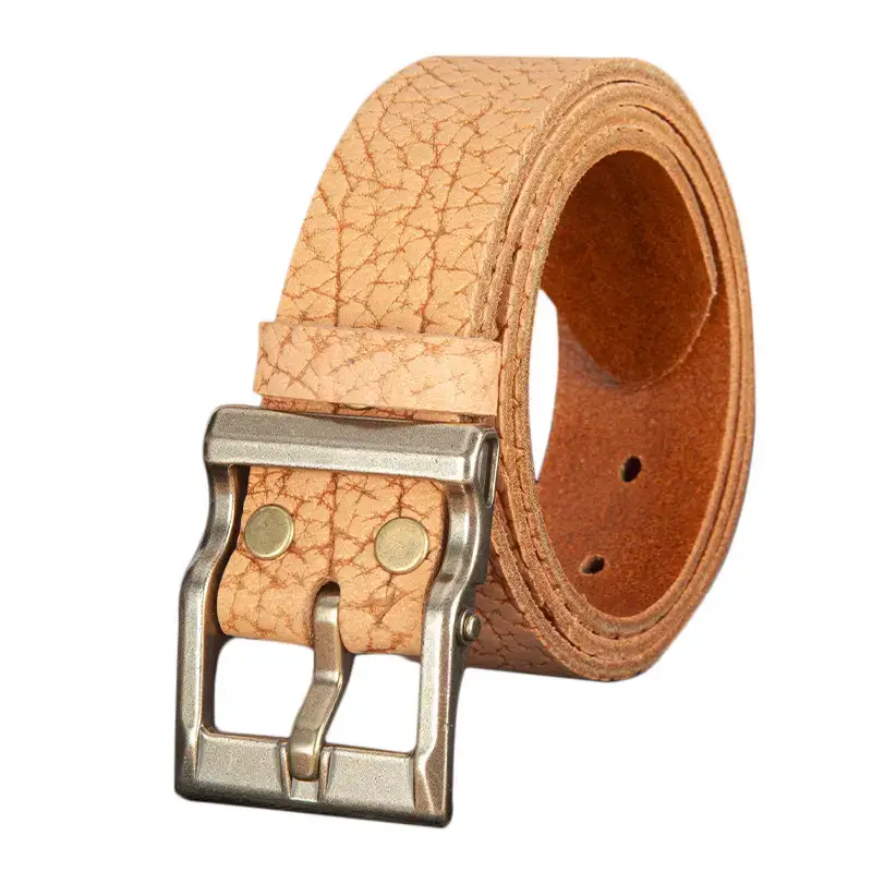 Men's Genuine Leather Vintage Buckle Belt Tan - Image 5