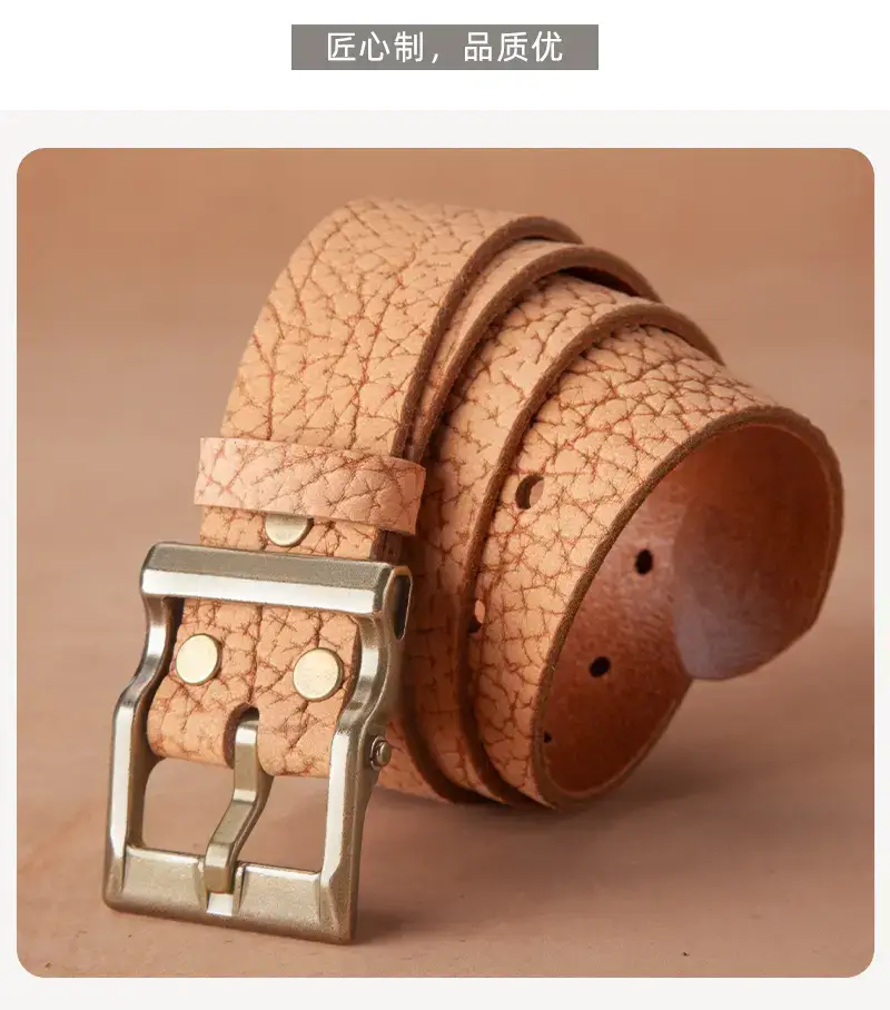 Men's Genuine Leather Vintage Buckle Belt Tan — feature 11